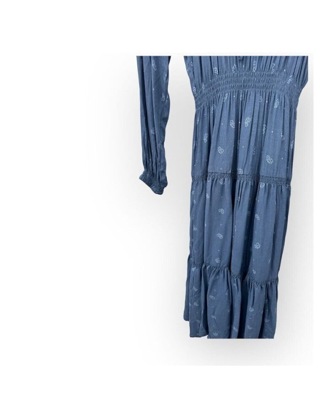 Urban Outfitters Reese Paisley Blue Midi Dress Smocked Tiered Size S - Picture 8 of 9
